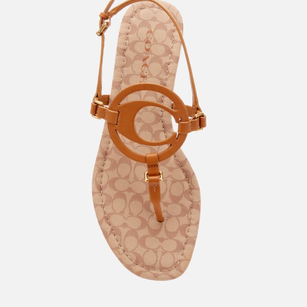 COACH WOMEN'S JERI LEATHER SIGNATURE TOE POST SANDALS - TAUPE/STONE- Size 7.5
